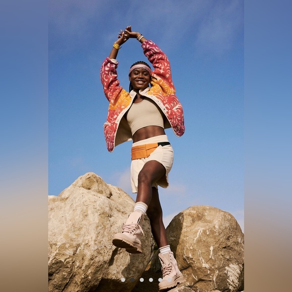 Free People Movement Hit the Slopes Printed Fleece Jacket in Marigold Combo NWT - Picture 3 of 6